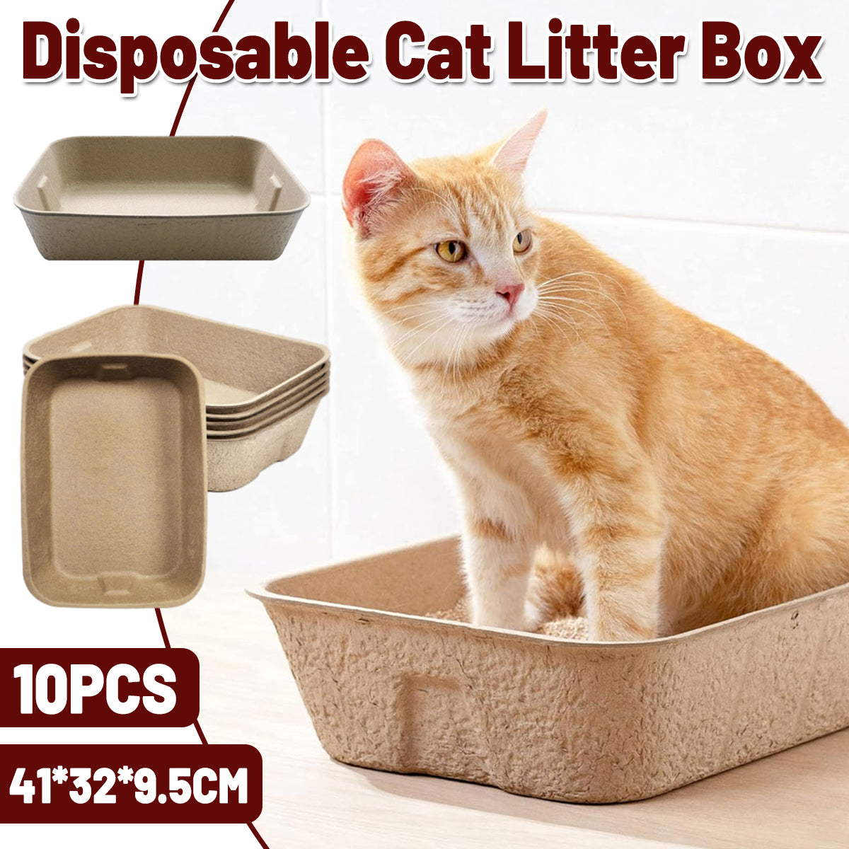 10pcs Disposable Litter Box Pulp Degradable Pet Tray Travel Portable Eco Use V528-CAT-LITTER-BOX-10PCS-795911