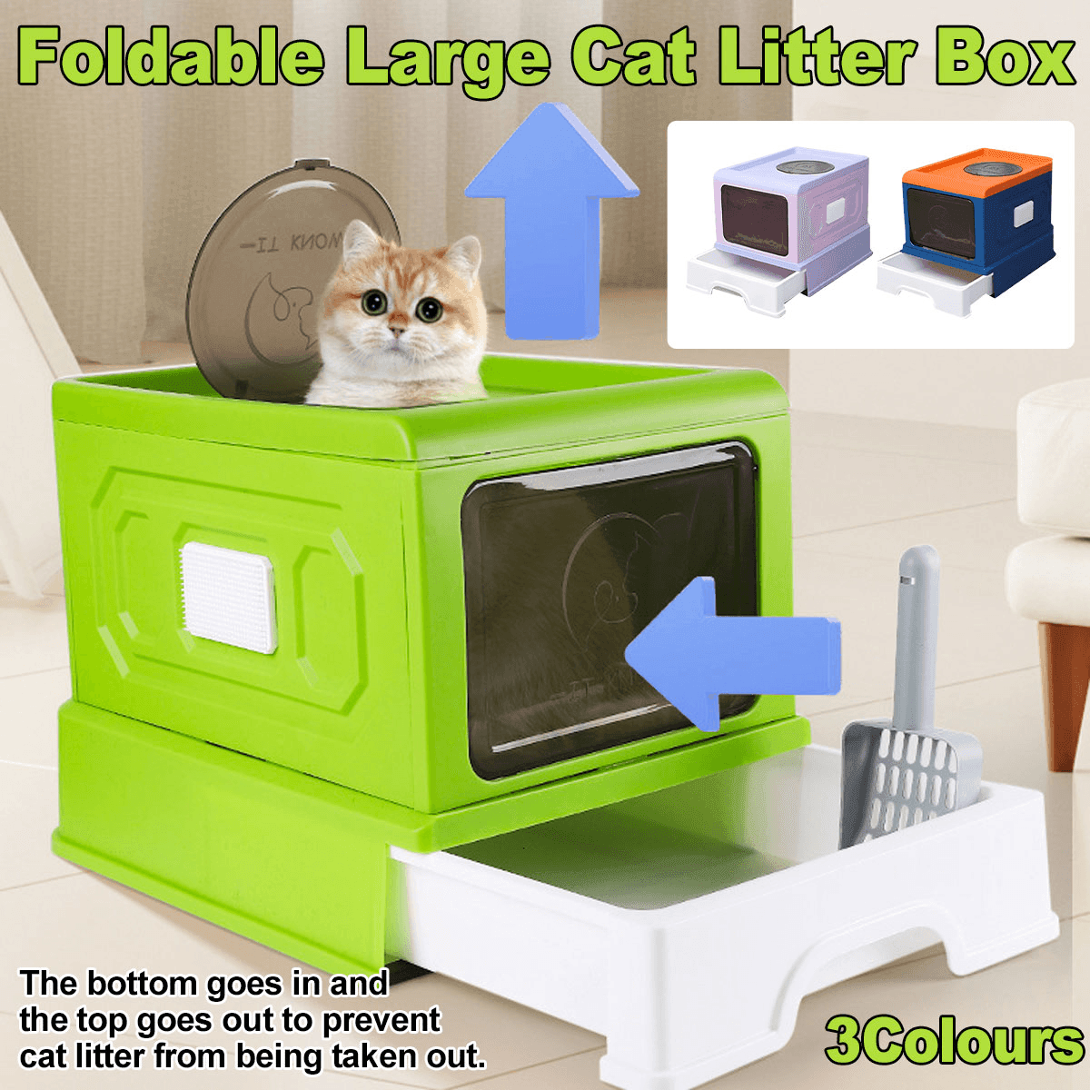 Folding Enclosed Cat Litter Box Foldable Drawer Toilet Anti-Splash Pet Supplies - Blue V528-CAT-LITTER-BOX-BLUE-227656