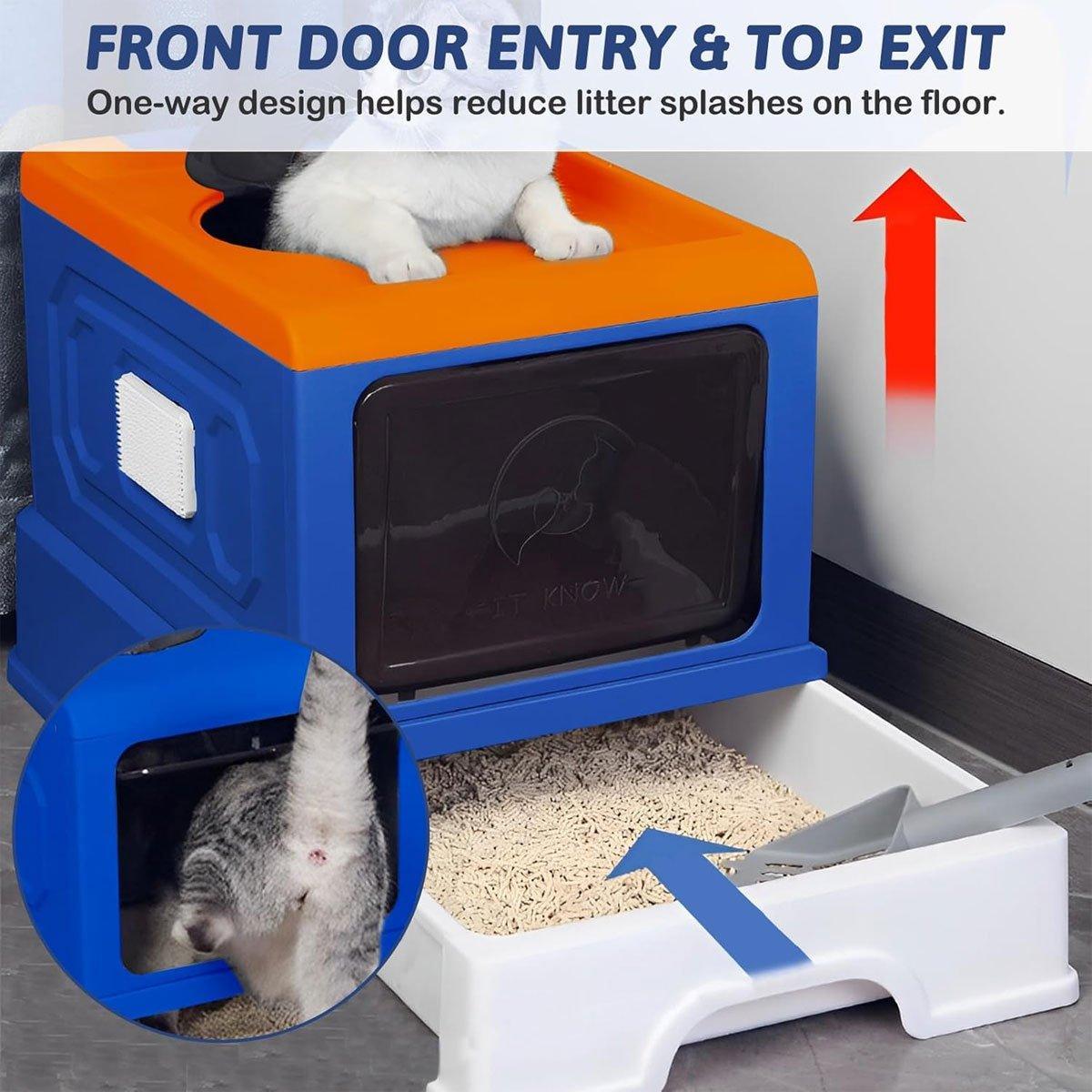 Folding Enclosed Cat Litter Box Foldable Drawer Toilet Anti-Splash Pet Supplies - Blue V528-CAT-LITTER-BOX-BLUE-227656