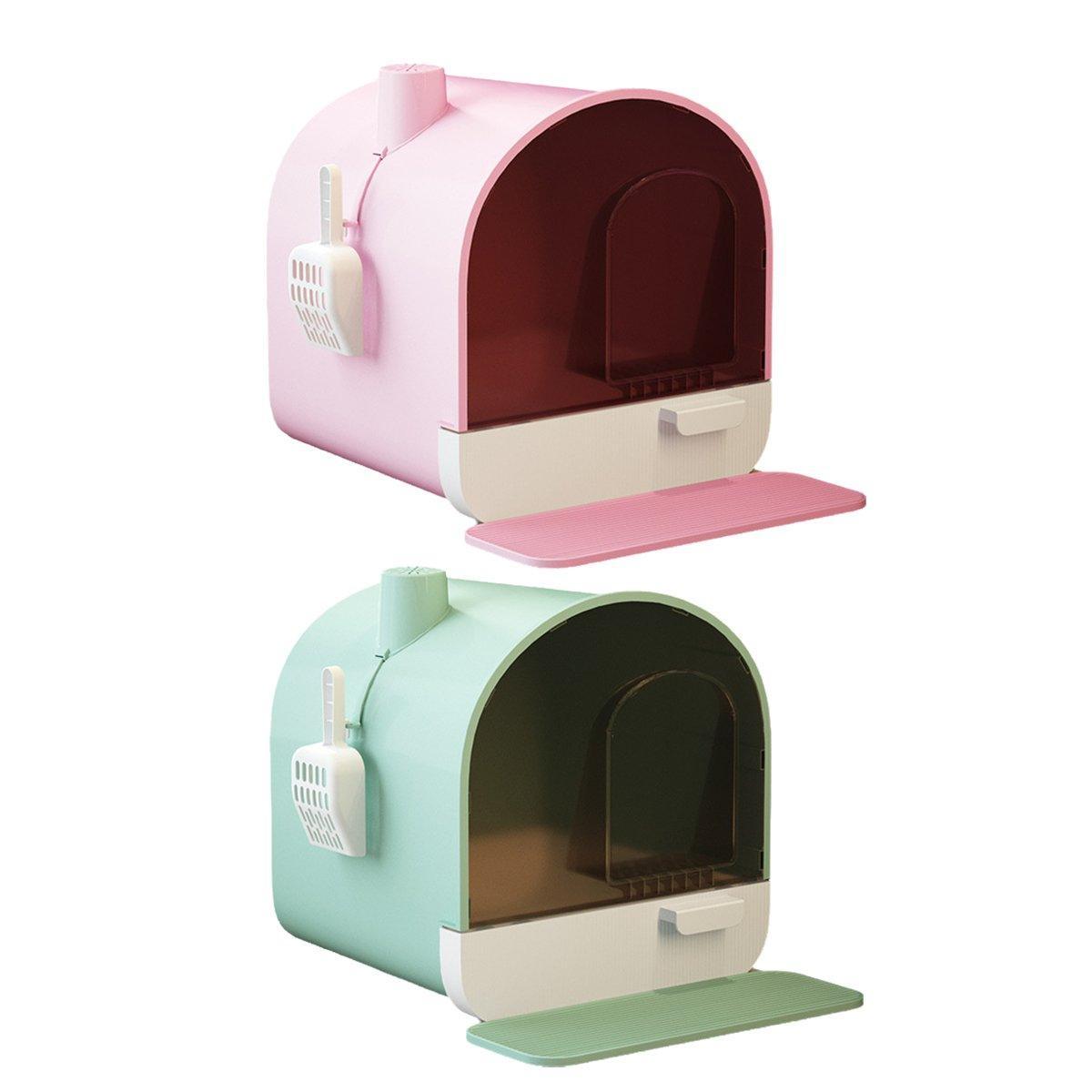 Fully Enclosed Cat Litter Pan Large Litter Box with Drawer Cat Toilet Tray - Green V528-CAT-LITTER-BOX-GREEN-178492