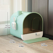 Fully Enclosed Cat Litter Pan Large Litter Box with Drawer Cat Toilet Tray - Green V528-CAT-LITTER-BOX-GREEN-178492