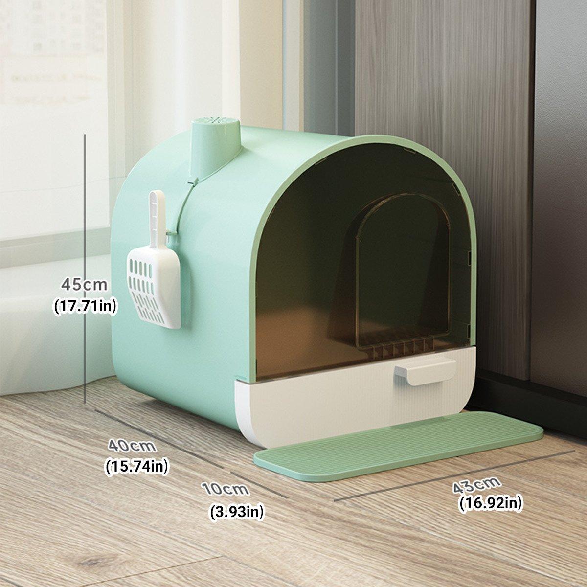Fully Enclosed Cat Litter Pan Large Litter Box with Drawer Cat Toilet Tray - Green V528-CAT-LITTER-BOX-GREEN-178492