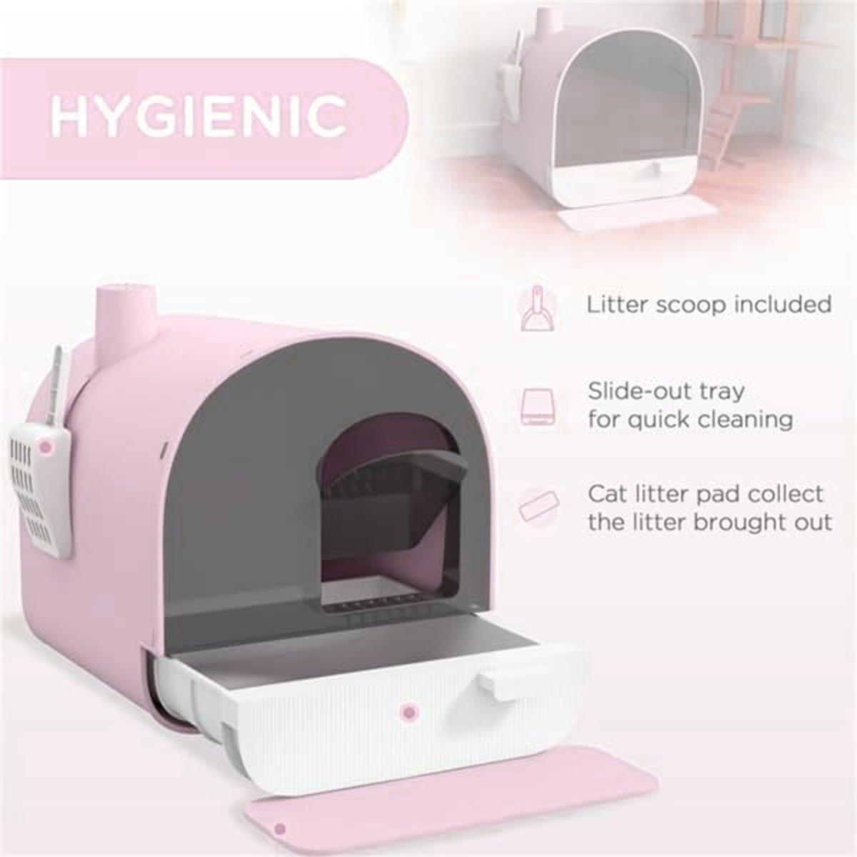Fully Enclosed Cat Litter Pan Large Litter Box with Drawer Cat Toilet Tray - Green V528-CAT-LITTER-BOX-GREEN-178492