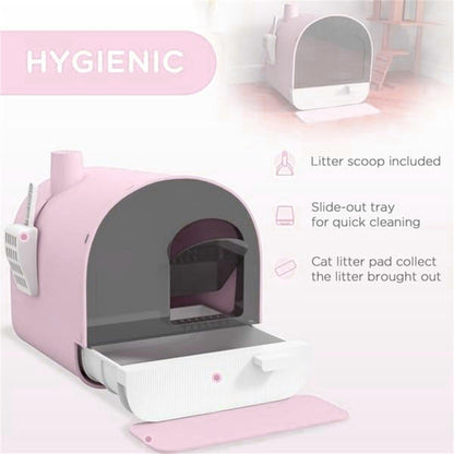 Fully Enclosed Cat Litter Pan Large Litter Box with Drawer Cat Toilet Tray - Green V528-CAT-LITTER-BOX-GREEN-178492