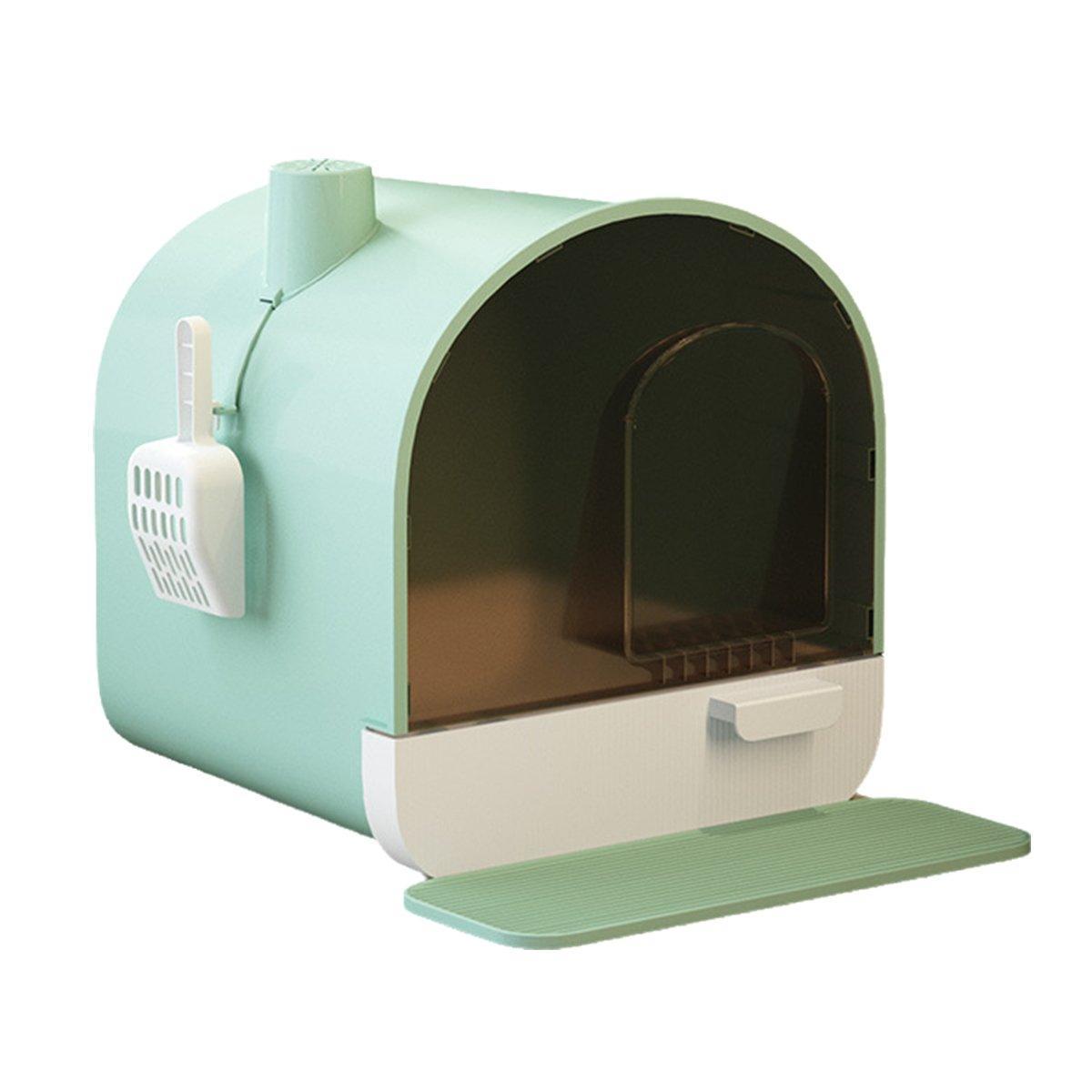 Fully Enclosed Cat Litter Pan Large Litter Box with Drawer Cat Toilet Tray - Green V528-CAT-LITTER-BOX-GREEN-178492