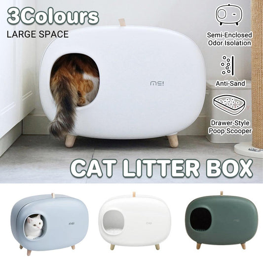 Cat Litter Box Semi-closed Cat Supplies Cat Toilet Drawer Large Cat Litter Box - Green V528-CAT-LITTER-BOX-GREEN-245266