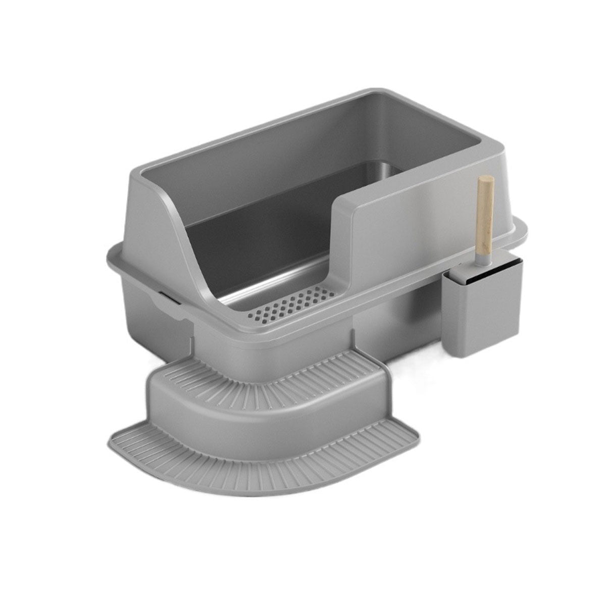 Semi Enclosed Large Stainless Steel Cat Litter Box Durable Easy Clean Cat Toilet V528-CAT-LITTER-BOX-GREY-632151