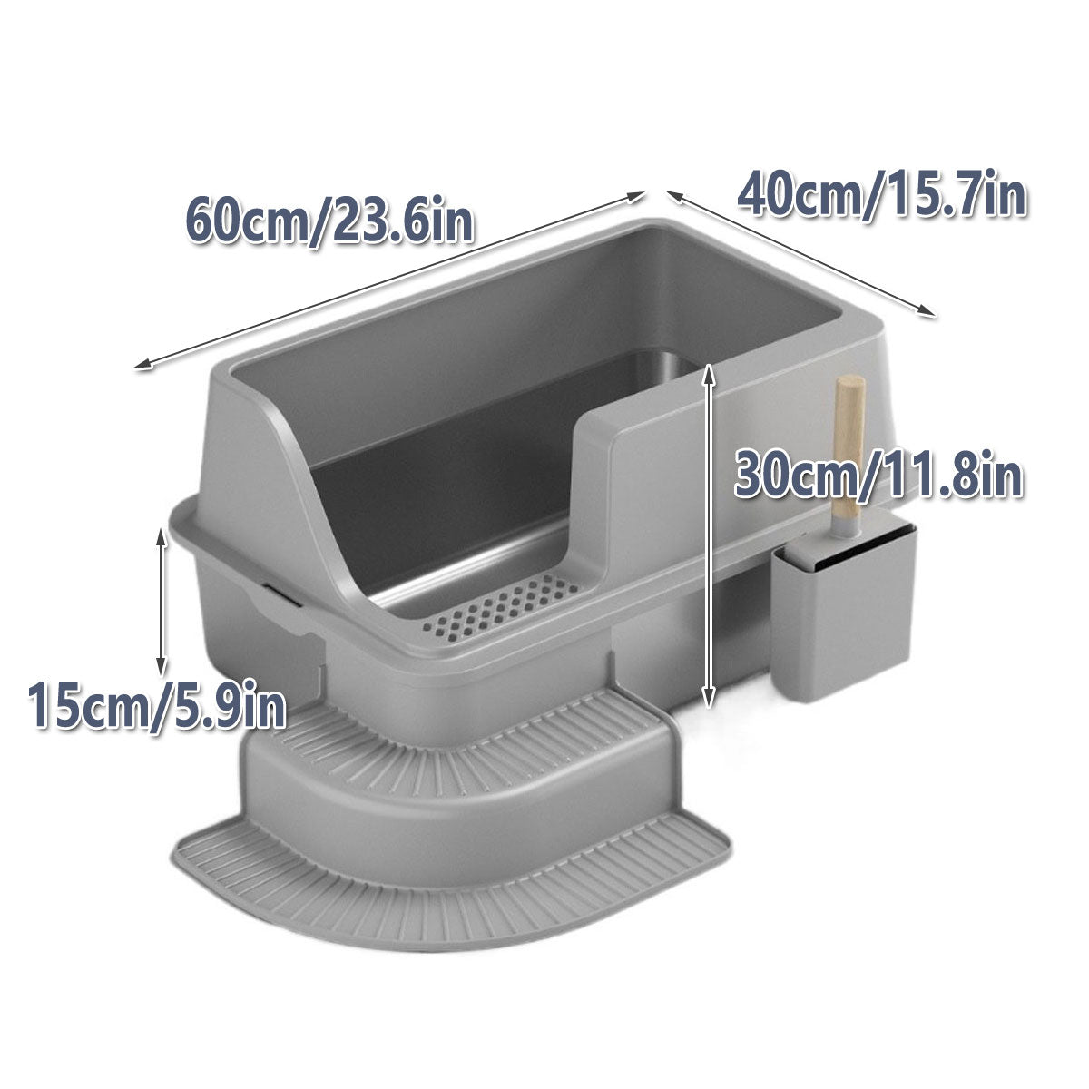 Semi Enclosed Large Stainless Steel Cat Litter Box Durable Easy Clean Cat Toilet V528-CAT-LITTER-BOX-GREY-632151