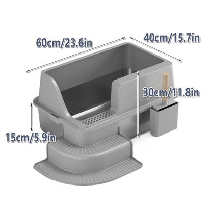 Semi Enclosed Large Stainless Steel Cat Litter Box Durable Easy Clean Cat Toilet V528-CAT-LITTER-BOX-GREY-632151