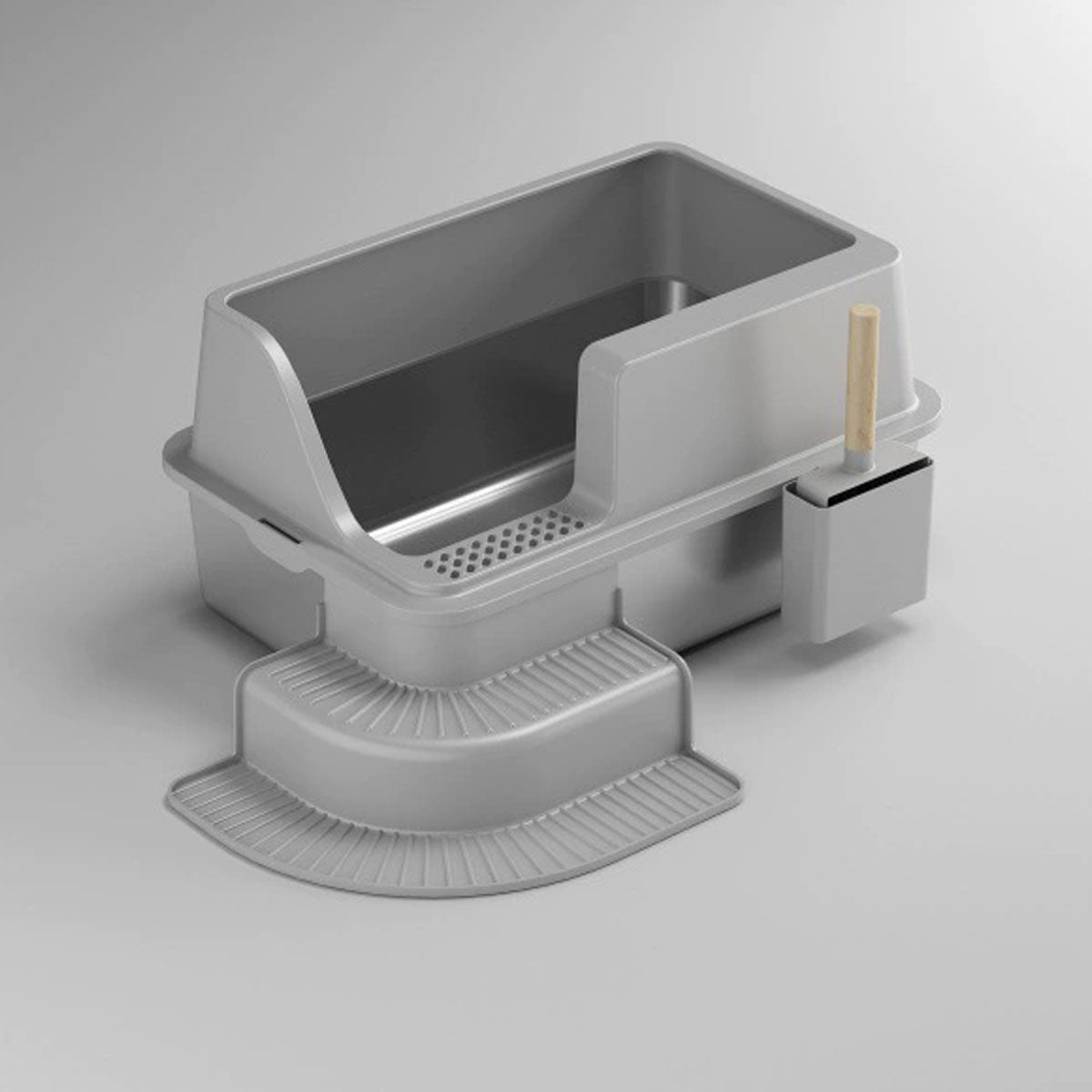 Semi Enclosed Large Stainless Steel Cat Litter Box Durable Easy Clean Cat Toilet V528-CAT-LITTER-BOX-GREY-632151