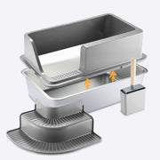 Semi Enclosed Large Stainless Steel Cat Litter Box Durable Easy Clean Cat Toilet V528-CAT-LITTER-BOX-GREY-632151