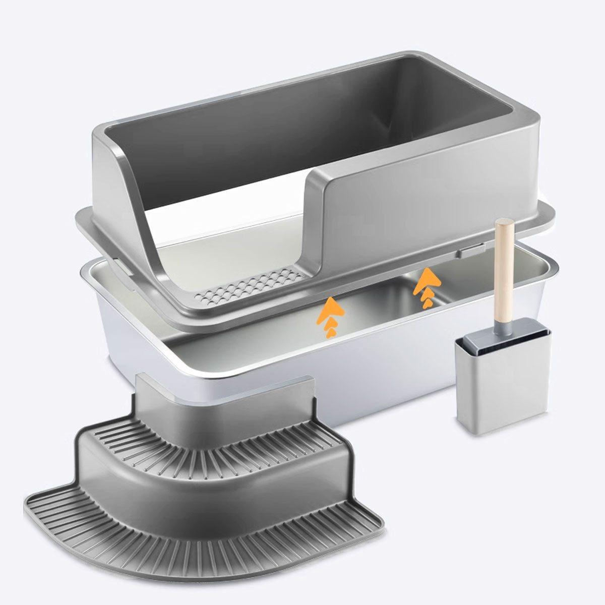 Semi Enclosed Large Stainless Steel Cat Litter Box Durable Easy Clean Cat Toilet V528-CAT-LITTER-BOX-GREY-632151