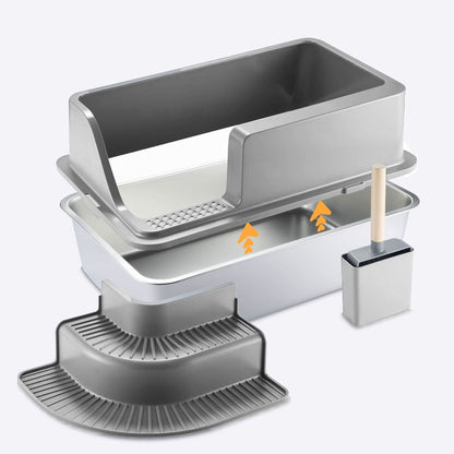 Semi Enclosed Large Stainless Steel Cat Litter Box Durable Easy Clean Cat Toilet V528-CAT-LITTER-BOX-GREY-632151