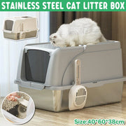 Durable Stainless Steel Cat Litter Box Pan Pet Toilet Odor Control Tray Large - Grey V528-CAT-LITTER-BOX-GREY-742557