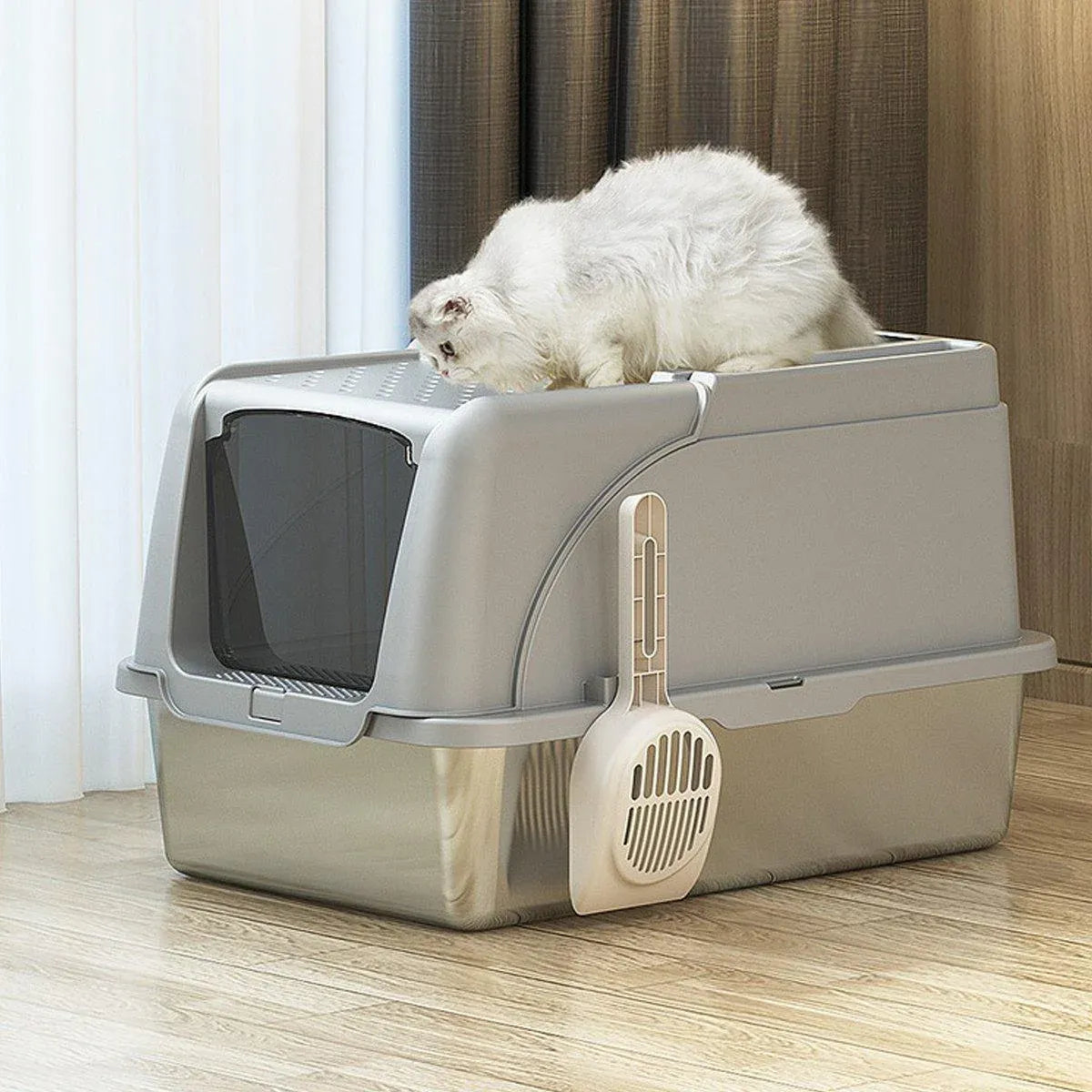Durable Stainless Steel Cat Litter Box Pan Pet Toilet Odor Control Tray Large - Grey V528-CAT-LITTER-BOX-GREY-742557