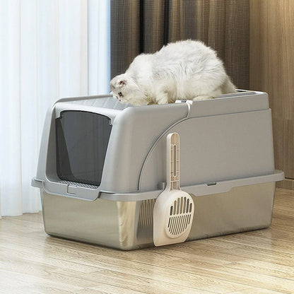 Durable Stainless Steel Cat Litter Box Pan Pet Toilet Odor Control Tray Large - Grey V528-CAT-LITTER-BOX-GREY-742557