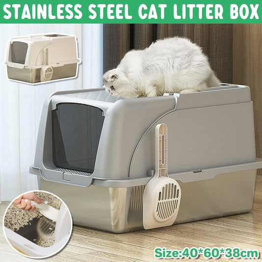 Durable Stainless Steel Cat Litter Box Pan Pet Toilet Odor Control Tray Large - White V528-CAT-LITTER-BOX-WHITE-673805