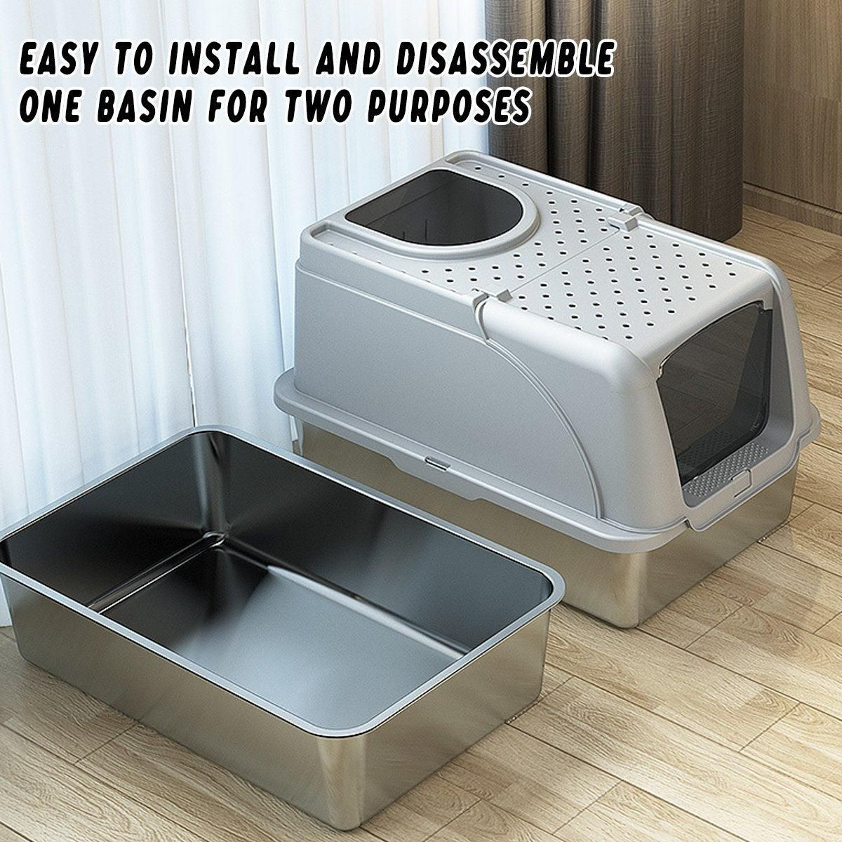Durable Stainless Steel Cat Litter Box Pan Pet Toilet Odor Control Tray Large - White V528-CAT-LITTER-BOX-WHITE-673805