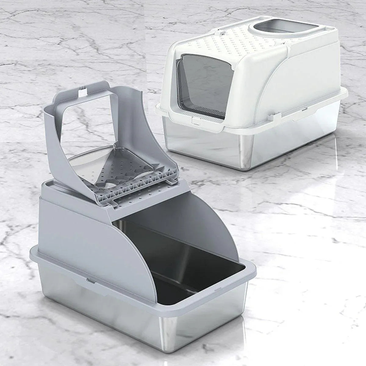Durable Stainless Steel Cat Litter Box Pan Pet Toilet Odor Control Tray Large - White V528-CAT-LITTER-BOX-WHITE-673805