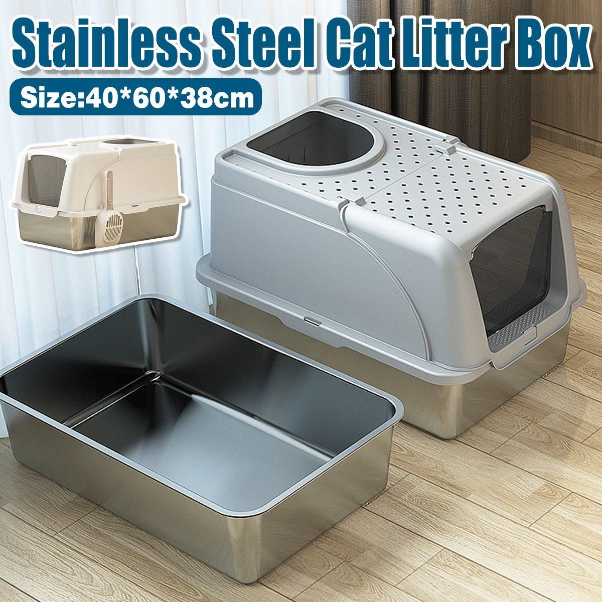 Durable Stainless Steel Cat Litter Box Pan Pet Toilet Odor Control Tray Large - White V528-CAT-LITTER-BOX-WHITE-673805