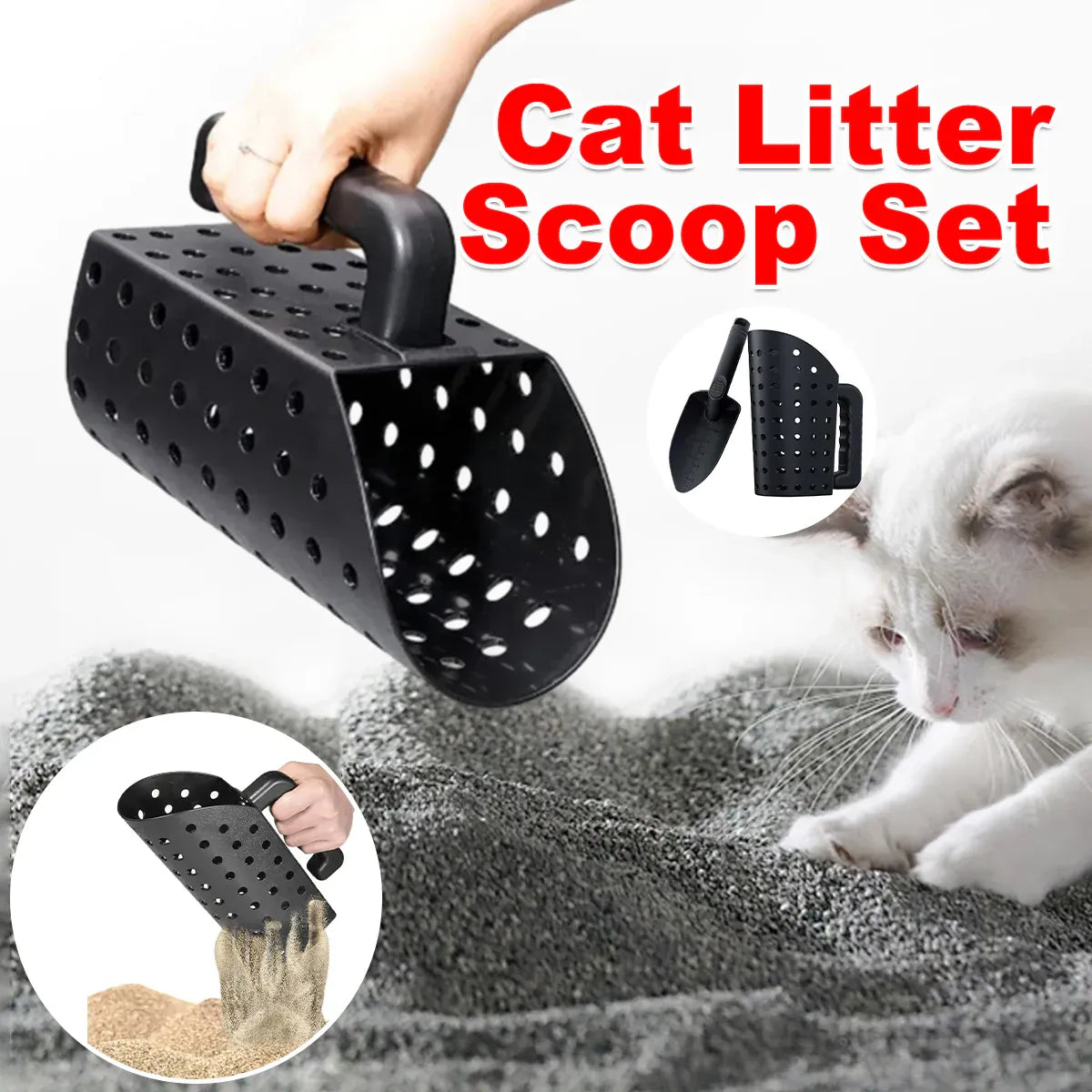 2PCS Cat Litter Scoop Durable Plastic Cleaning Shovel Kitty Box Waste Removal V528-CAT-LITTER-SCOOP-SET-738951