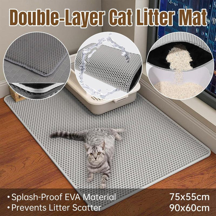 Large Double Layer Litter Mat Waterproof Non Slip Cat Trapping Pad Easy to Clean - 75x55cm V528-CAT-MAT-GREY-75X55-101128