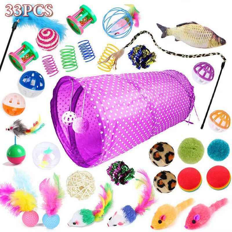 33PCS Cat Toy Set with Tunnel Balls Mice and Interactive Teaser Wands V528-CAT-PASSAGEWAY-21SUIT-6465221