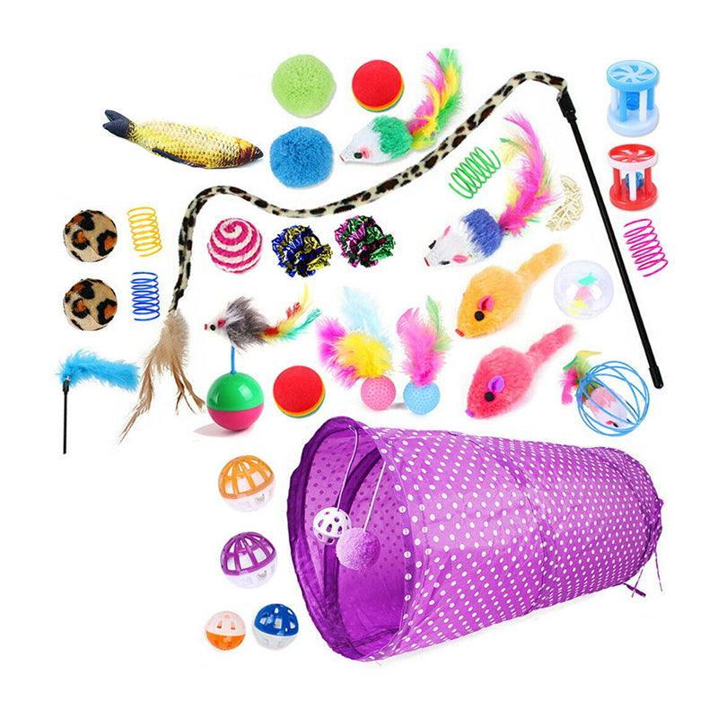 33PCS Cat Toy Set with Tunnel Balls Mice and Interactive Teaser Wands V528-CAT-PASSAGEWAY-21SUIT-6465221