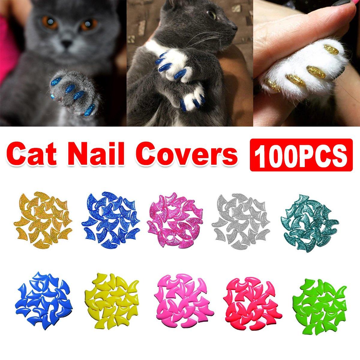 100PCS Anti Scratch Paw Covers for Cats and Kittens Nail Protector Soft Paw - Flat-M V528-CAT-PAWL-SLEEVE-ZH3-M-101822