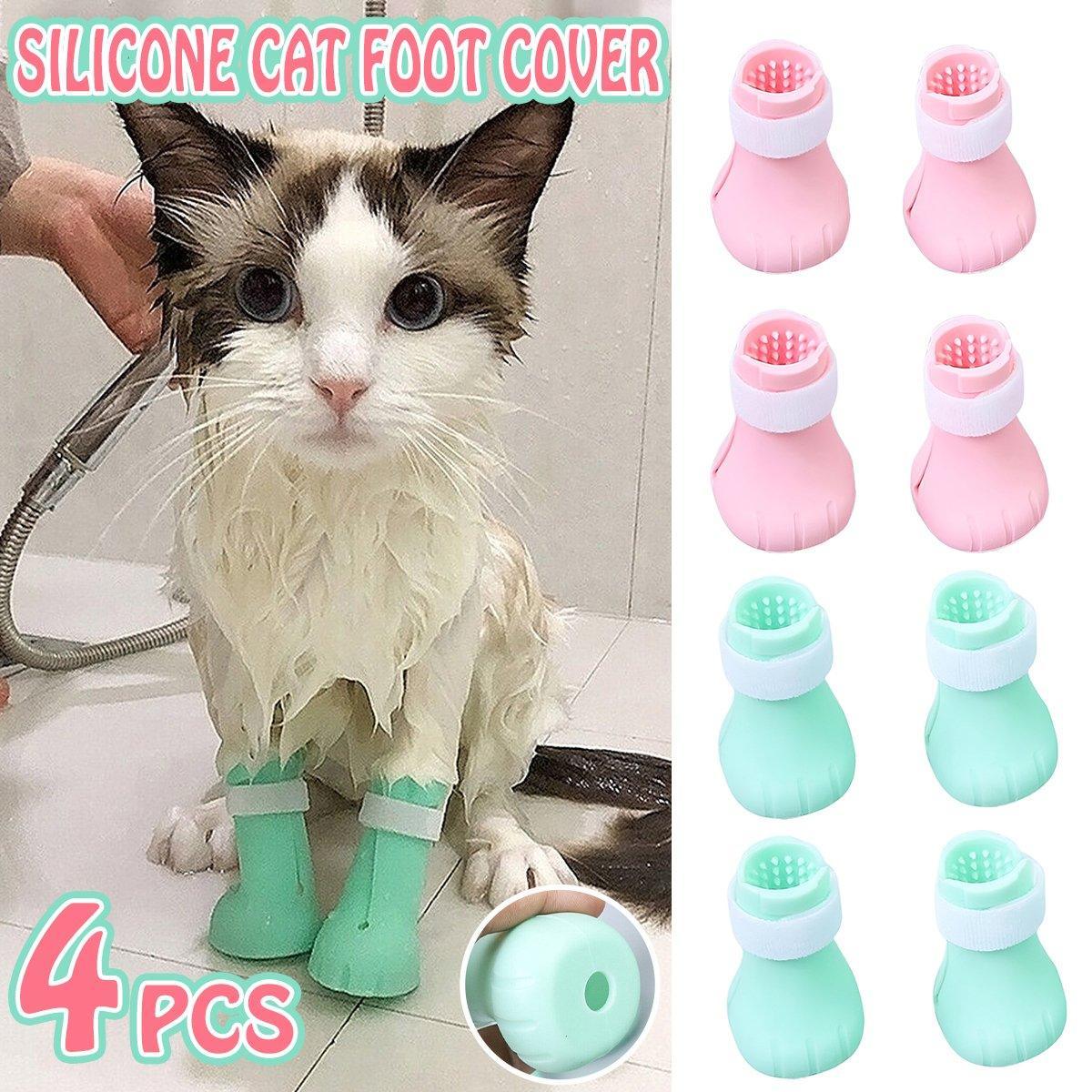 4pcs Cat Bathing Grooming Anti-Scratch Silicone Pet Socks for Bathing Feeding - Green V528-CAT-SHOES-GREEN-858357