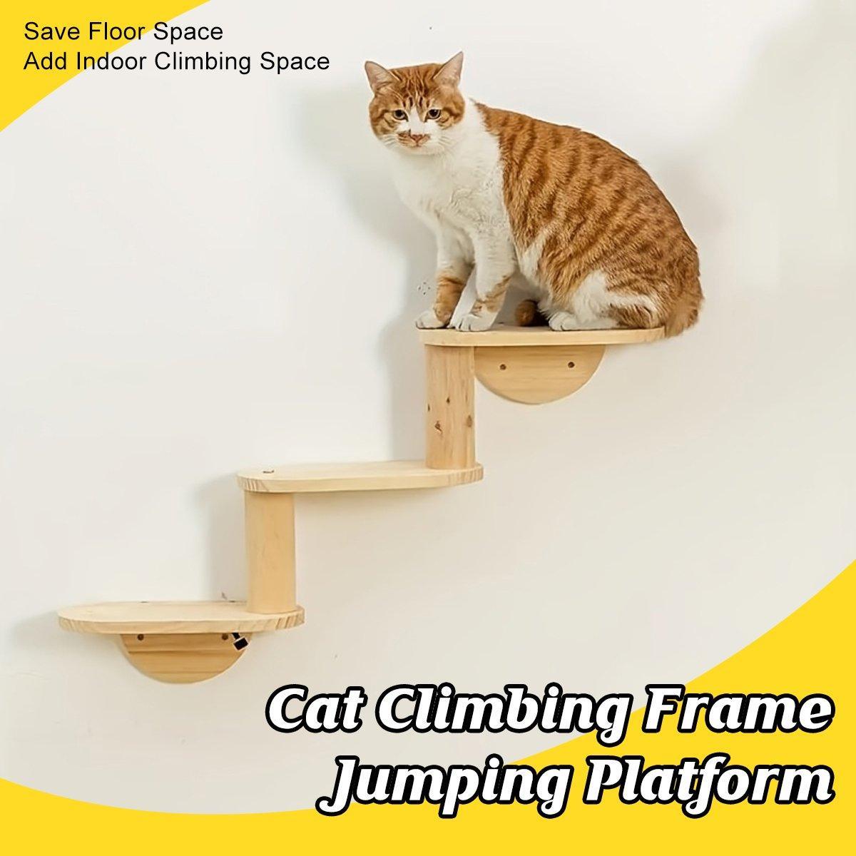 Solid Wood Wall Mounted Cat Climbing Tree Rack Platform Space Capsule Bed Shelf V528-CAT-STAIRS-3-262026