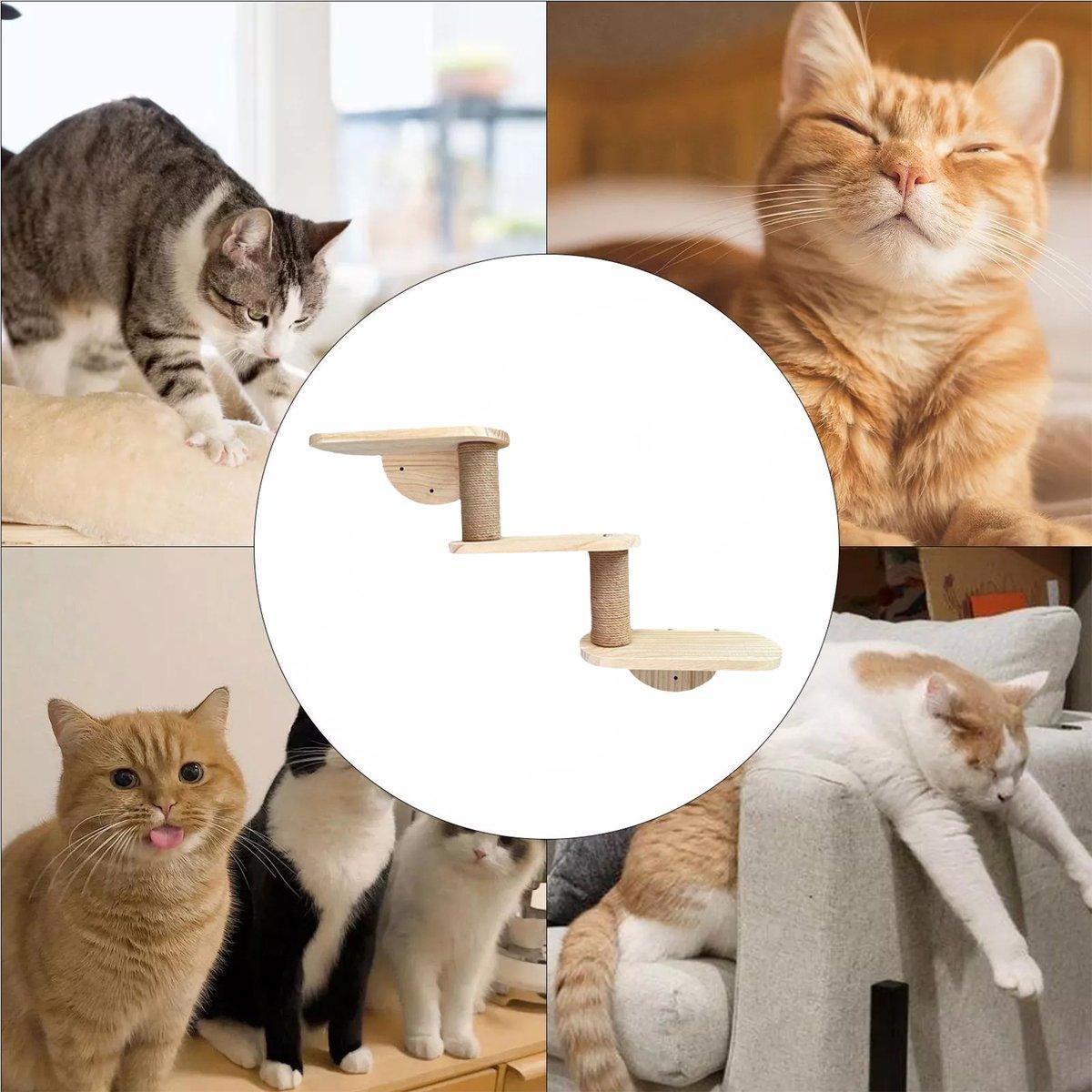 Solid Wood Wall Mounted Cat Climbing Tree Rack Platform Space Capsule Bed Shelf V528-CAT-STAIRS-3-262026