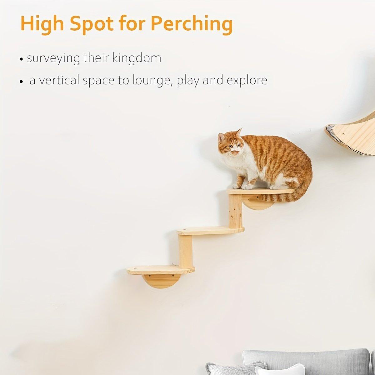Solid Wood Wall Mounted Cat Climbing Tree Rack Platform Space Capsule Bed Shelf V528-CAT-STAIRS-3-262026
