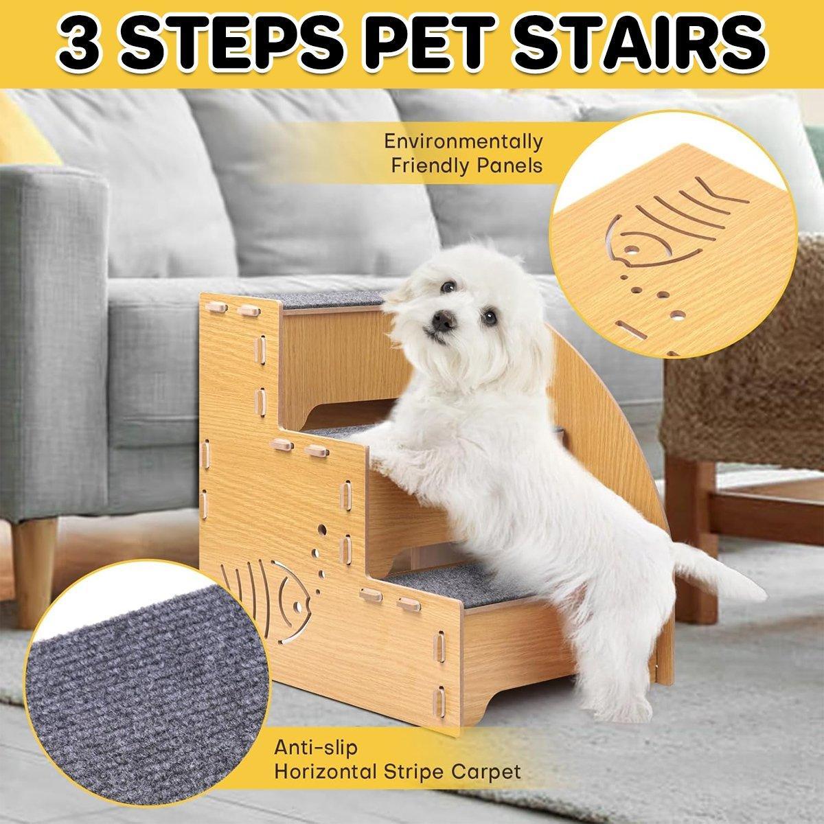 Wooden Pet Climbing Ladder Bed Step Frame Durable Climbing Frame for Small Pets V528-CAT-STAIRS-497516