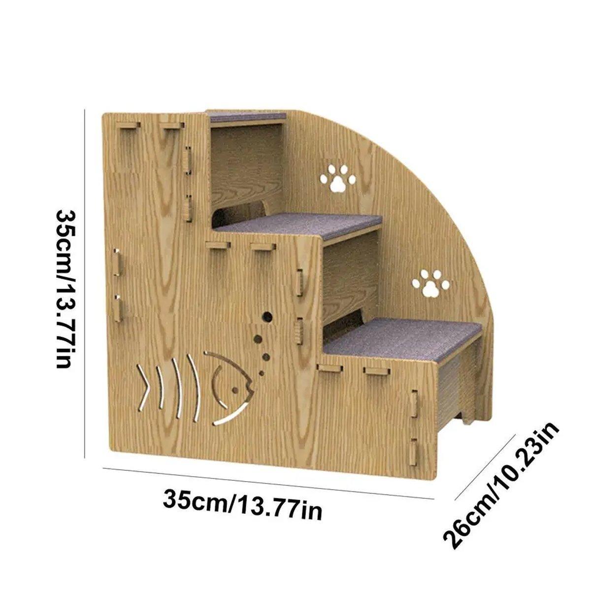 Wooden Pet Climbing Ladder Bed Step Frame Durable Climbing Frame for Small Pets V528-CAT-STAIRS-497516