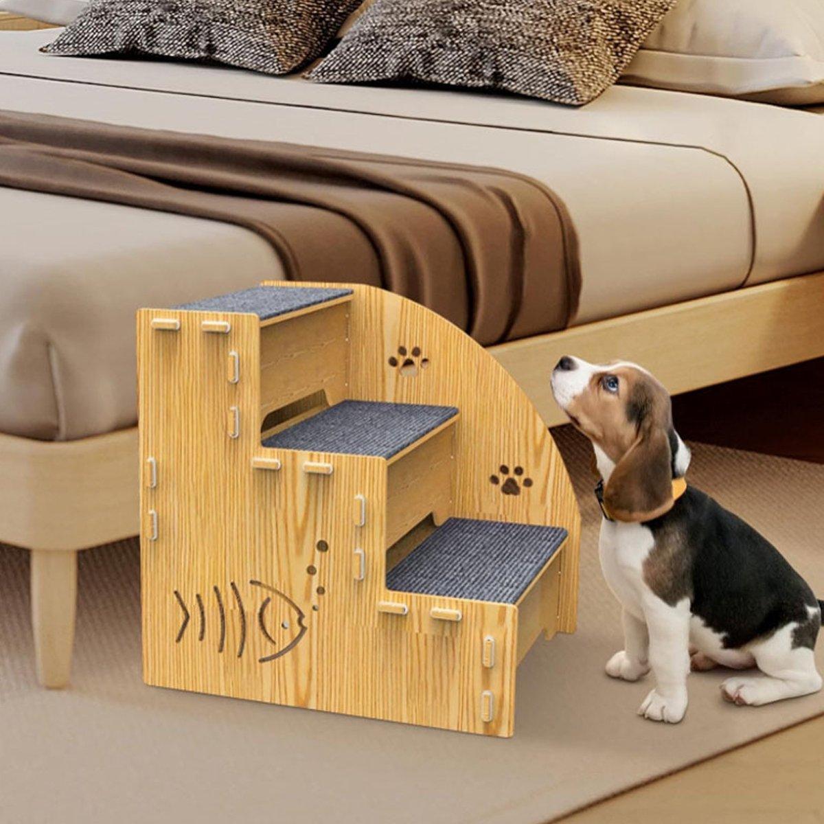 Wooden Pet Climbing Ladder Bed Step Frame Durable Climbing Frame for Small Pets V528-CAT-STAIRS-497516