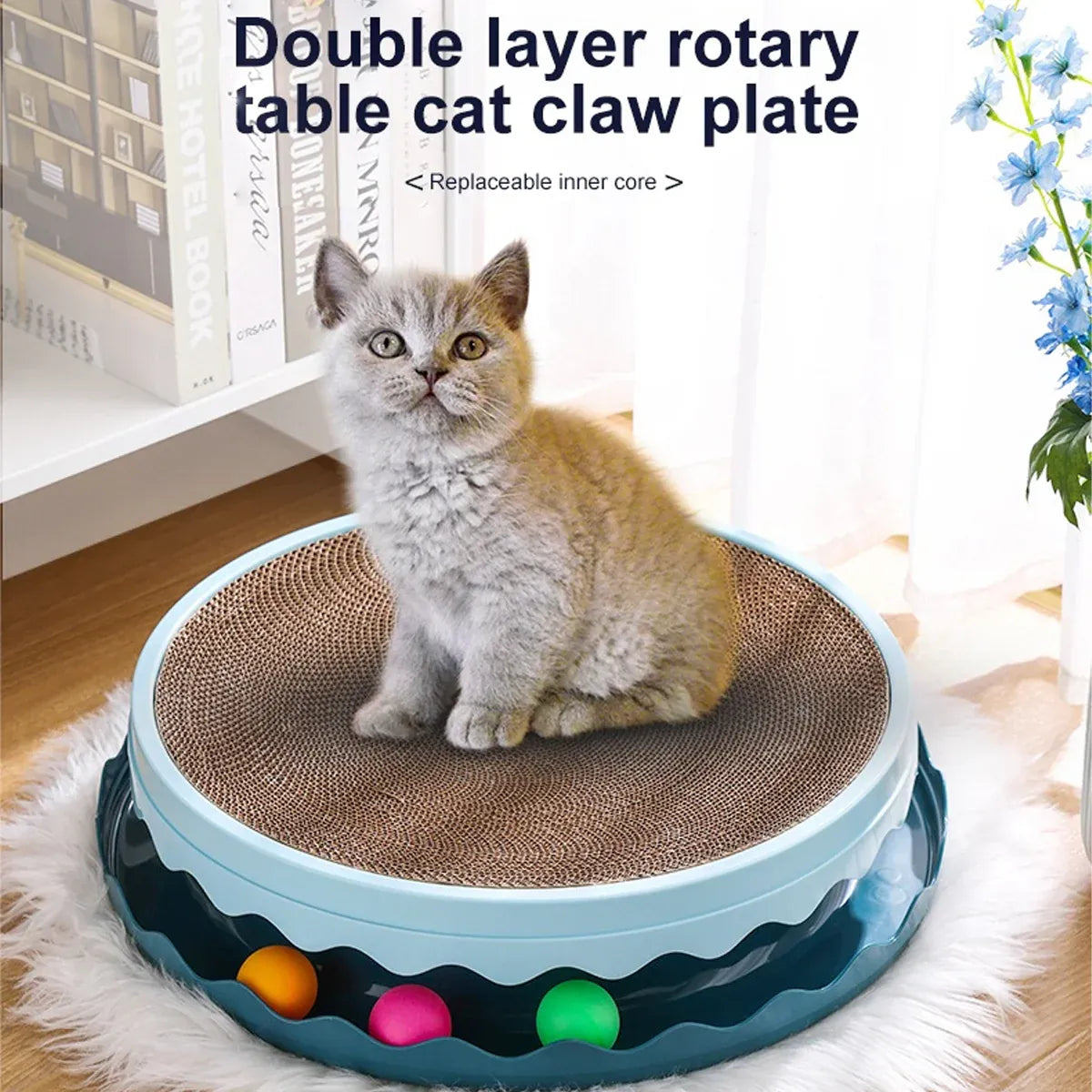 Cat Scratcher Turntable Toy Large Round Corrugated Board Nest Scratch Resistant - Blue V528-CAT-TOY-BLUE-661667