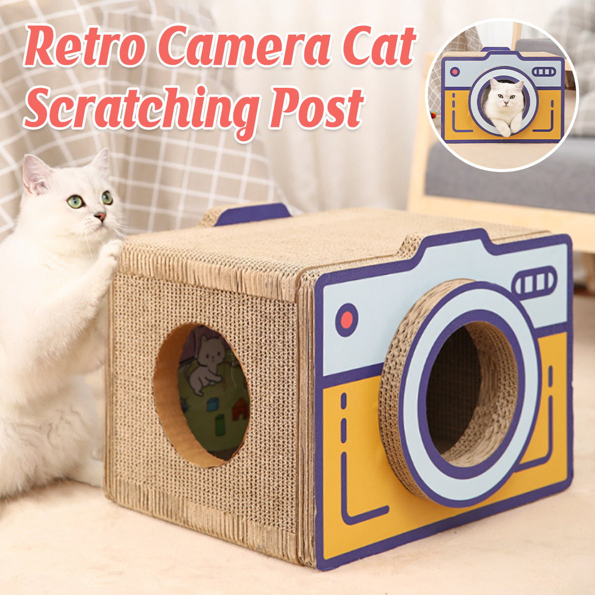 Cat Scratcher Bed Retro Camera Design Corrugated Cardboard Cat Nest Pet House V528-CAT-TOY-CAMERA-L-739937