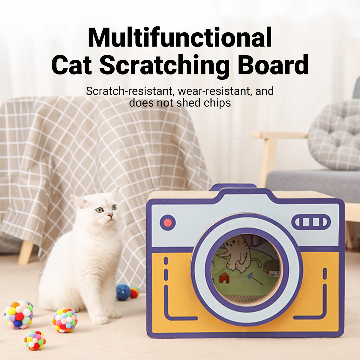 Cat Scratcher Bed Retro Camera Design Corrugated Cardboard Cat Nest Pet House V528-CAT-TOY-CAMERA-L-739937