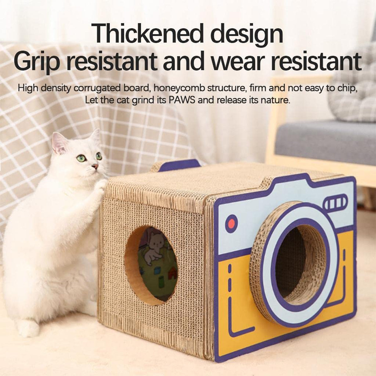 Cat Scratcher Bed Retro Camera Design Corrugated Cardboard Cat Nest Pet House V528-CAT-TOY-CAMERA-L-739937