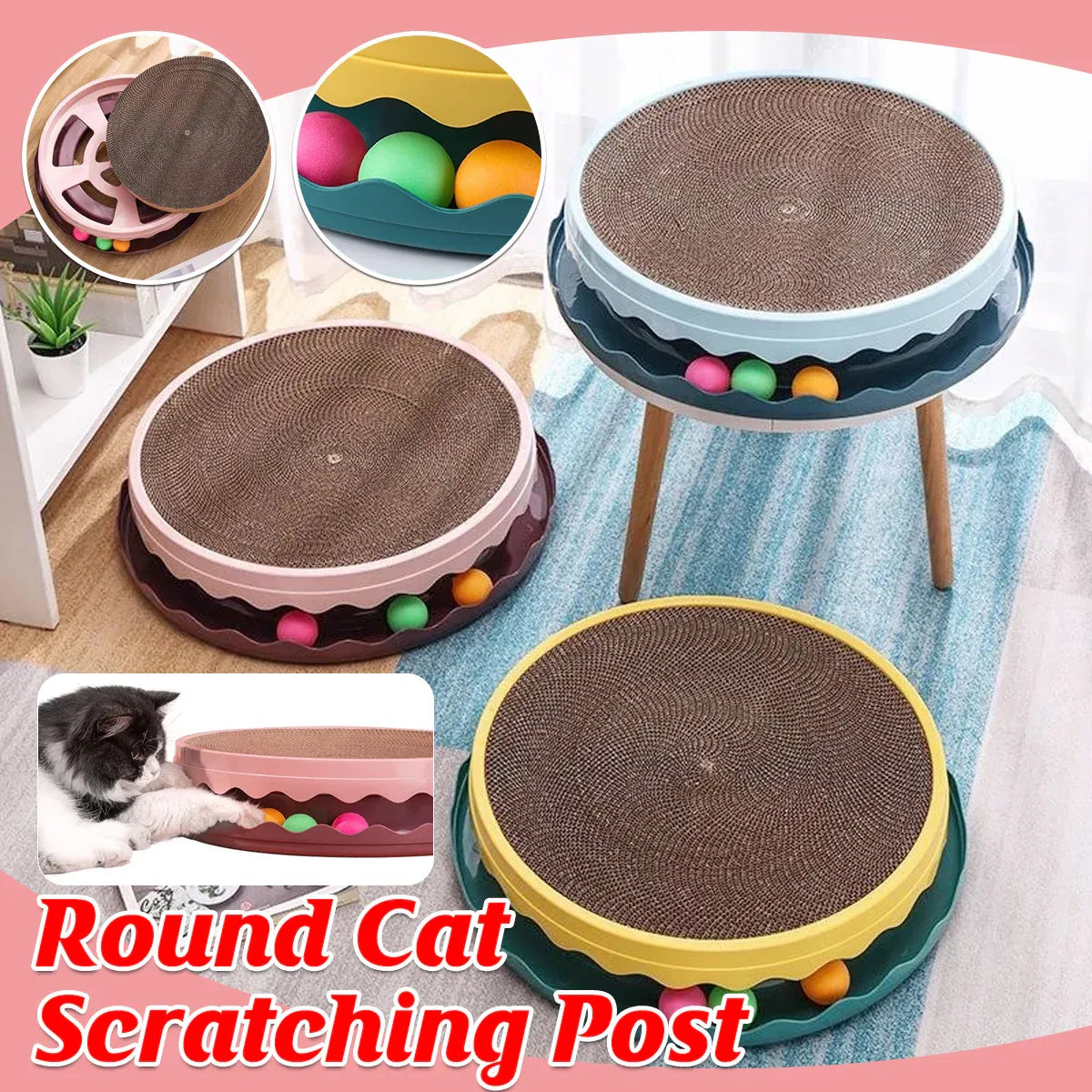 Cat Scratcher Turntable Toy Large Round Corrugated Board Nest Scratch Resistant - Pink V528-CAT-TOY-PINK-664202