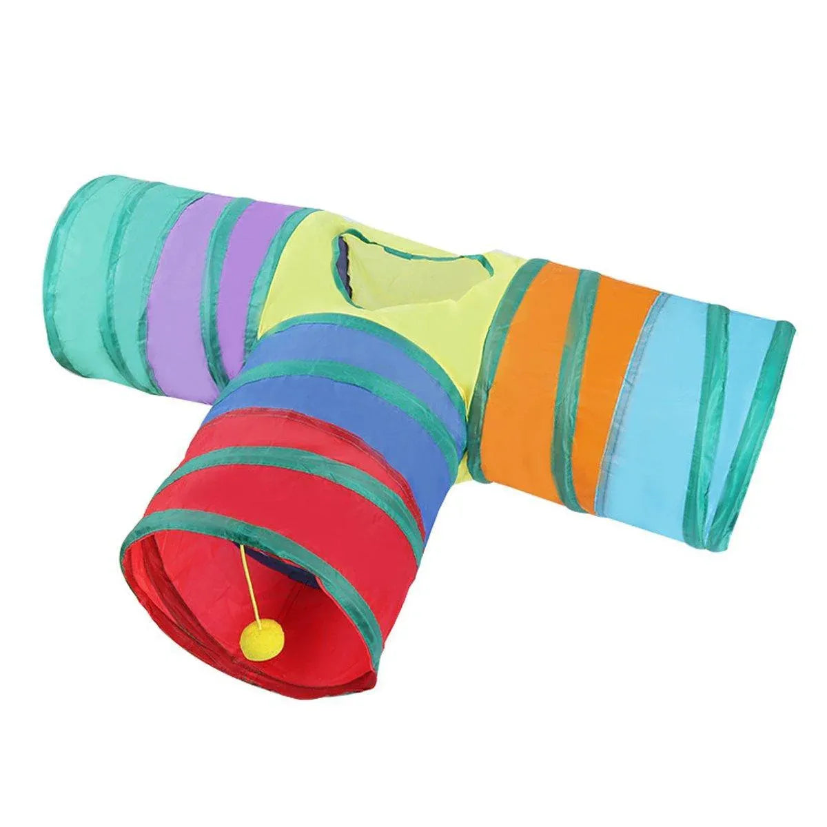 Foldable Rainbow Cat Tunnel Interactive Pet Toy with Tee Shape Fun Play Tunnel V528-CAT-TUNNEL-TOY-RAINBOW-877399
