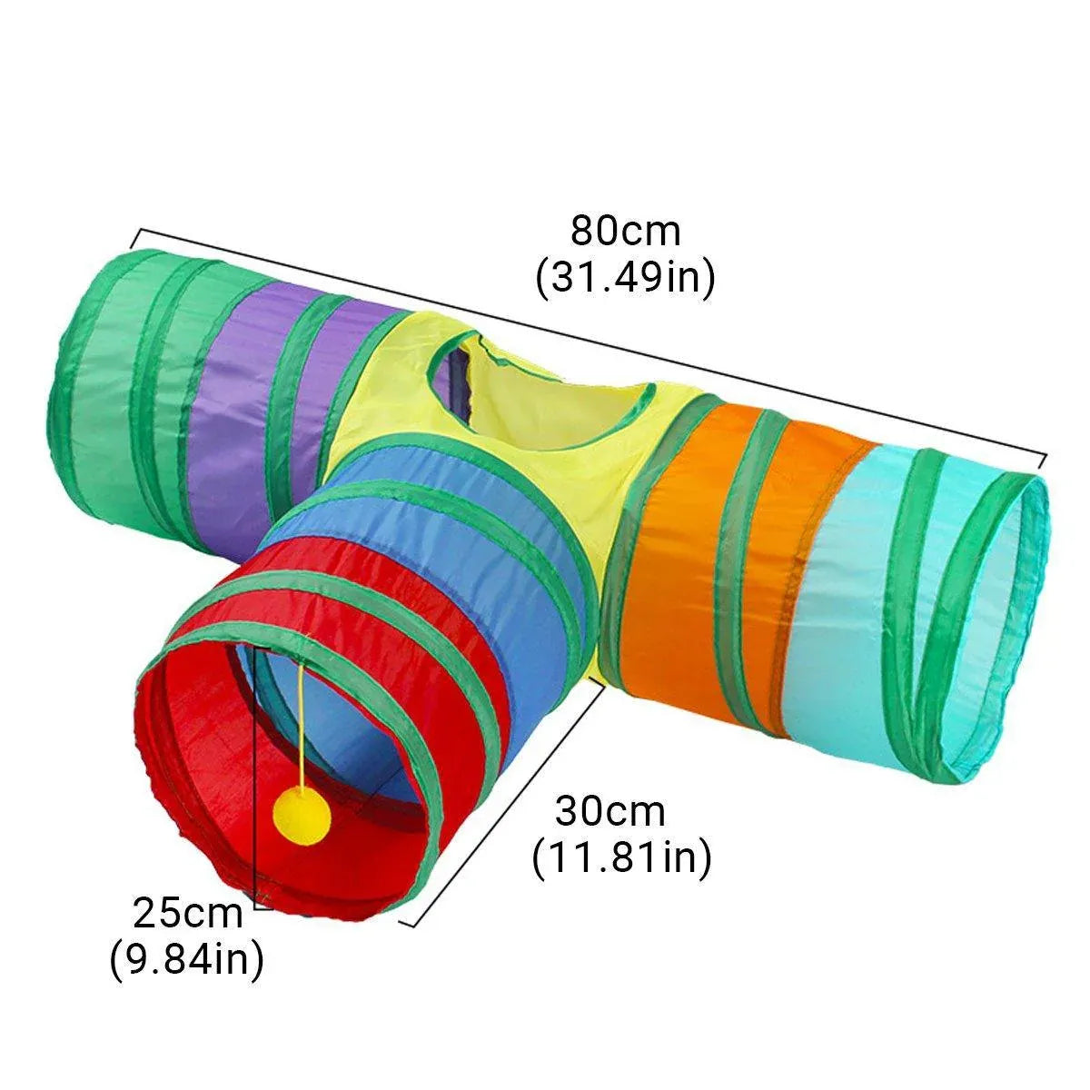 Foldable Rainbow Cat Tunnel Interactive Pet Toy with Tee Shape Fun Play Tunnel V528-CAT-TUNNEL-TOY-RAINBOW-877399