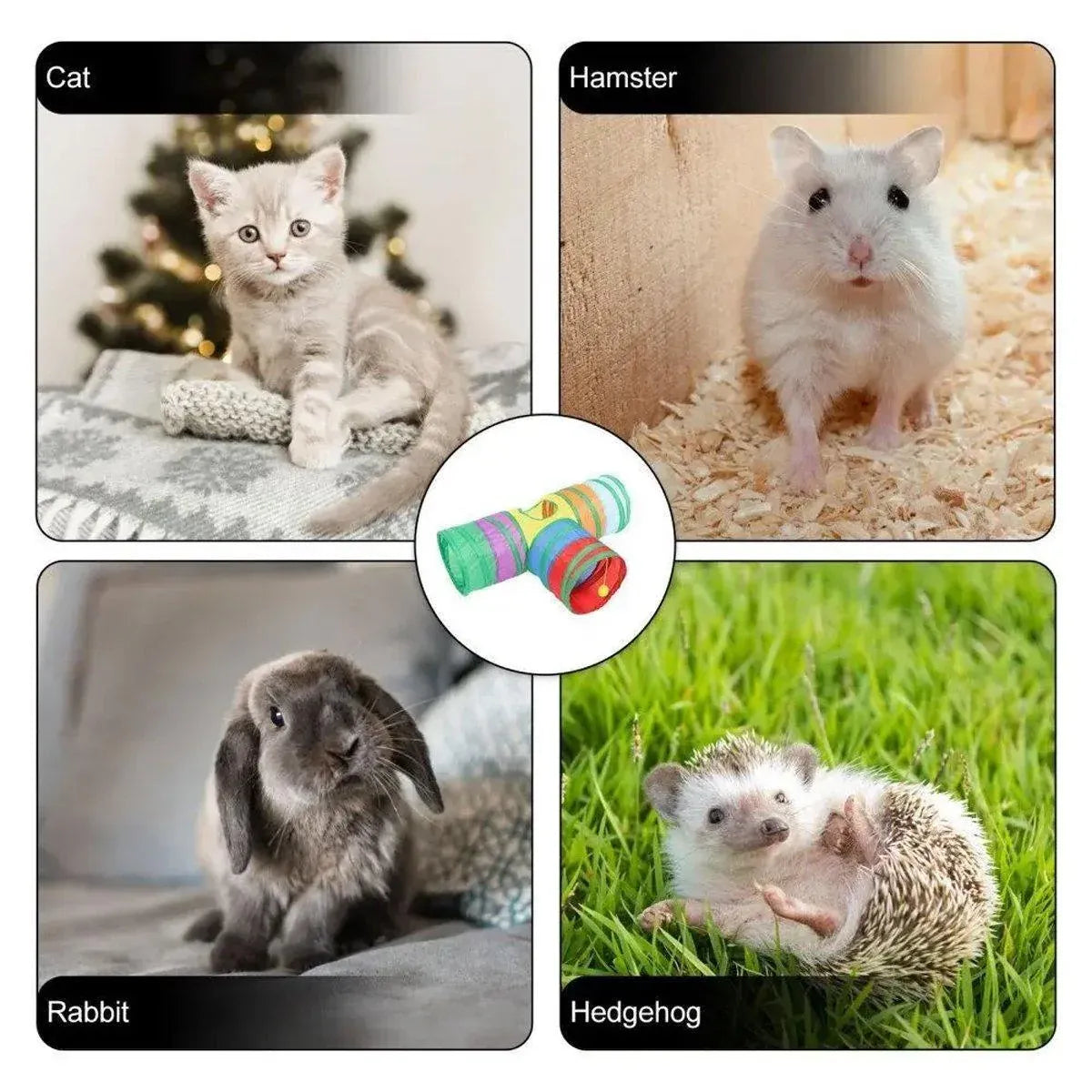 Foldable Rainbow Cat Tunnel Interactive Pet Toy with Tee Shape Fun Play Tunnel V528-CAT-TUNNEL-TOY-RAINBOW-877399