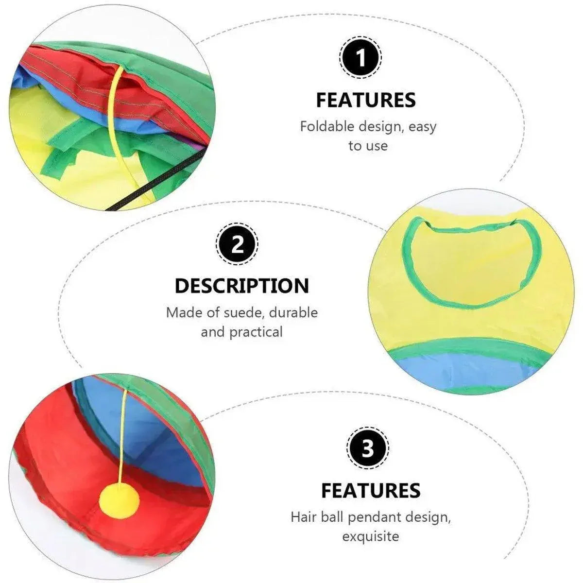 Foldable Rainbow Cat Tunnel Interactive Pet Toy with Tee Shape Fun Play Tunnel V528-CAT-TUNNEL-TOY-RAINBOW-877399