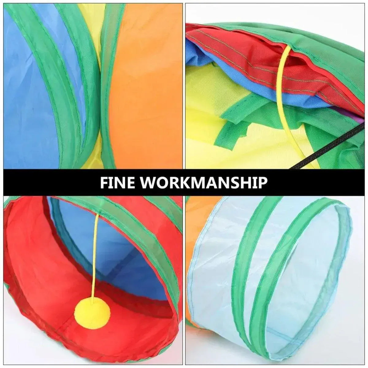 Foldable Rainbow Cat Tunnel Interactive Pet Toy with Tee Shape Fun Play Tunnel V528-CAT-TUNNEL-TOY-RAINBOW-877399