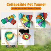 Foldable Rainbow Cat Tunnel Interactive Pet Toy with Tee Shape Fun Play Tunnel V528-CAT-TUNNEL-TOY-RAINBOW-877399