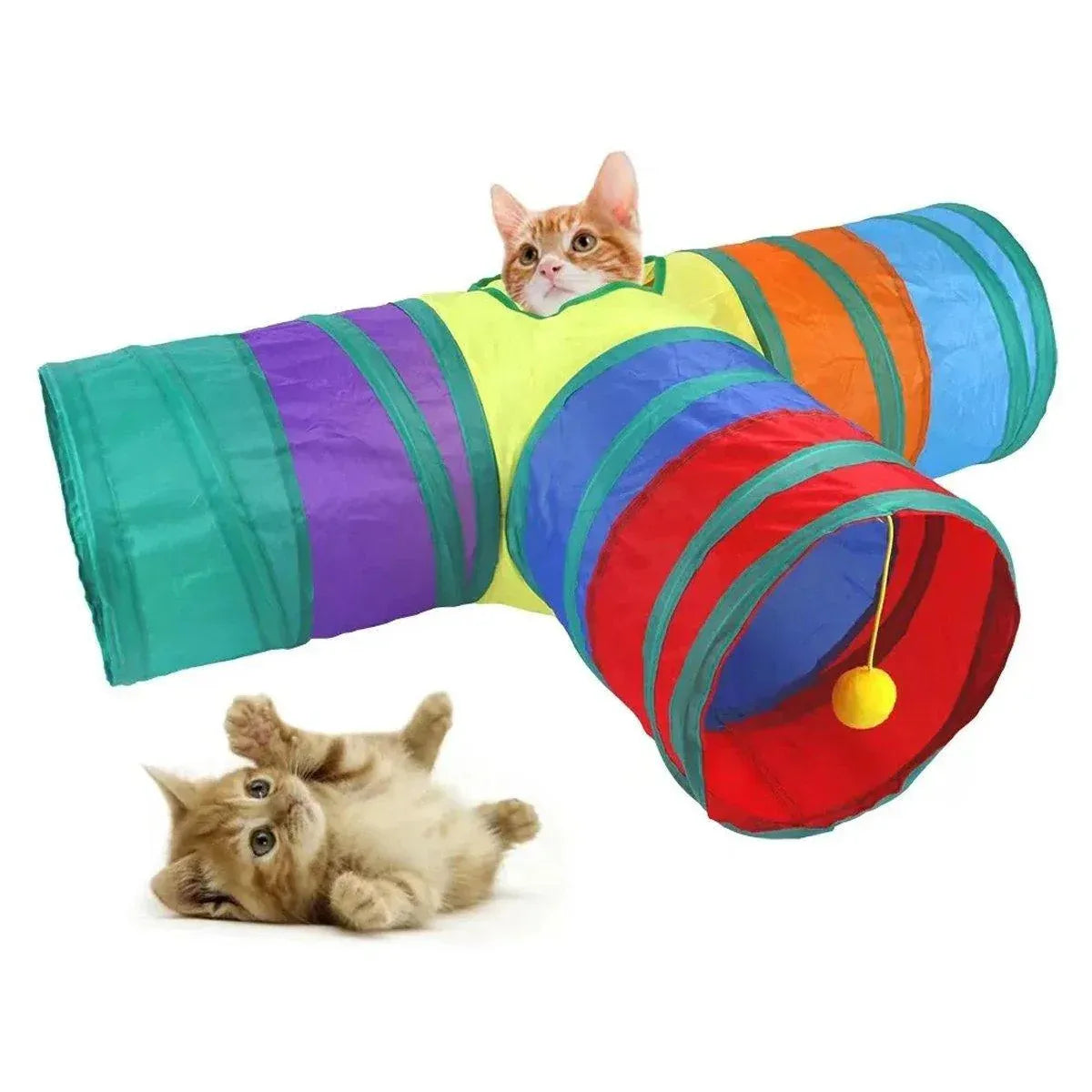 Foldable Rainbow Cat Tunnel Interactive Pet Toy with Tee Shape Fun Play Tunnel V528-CAT-TUNNEL-TOY-RAINBOW-877399