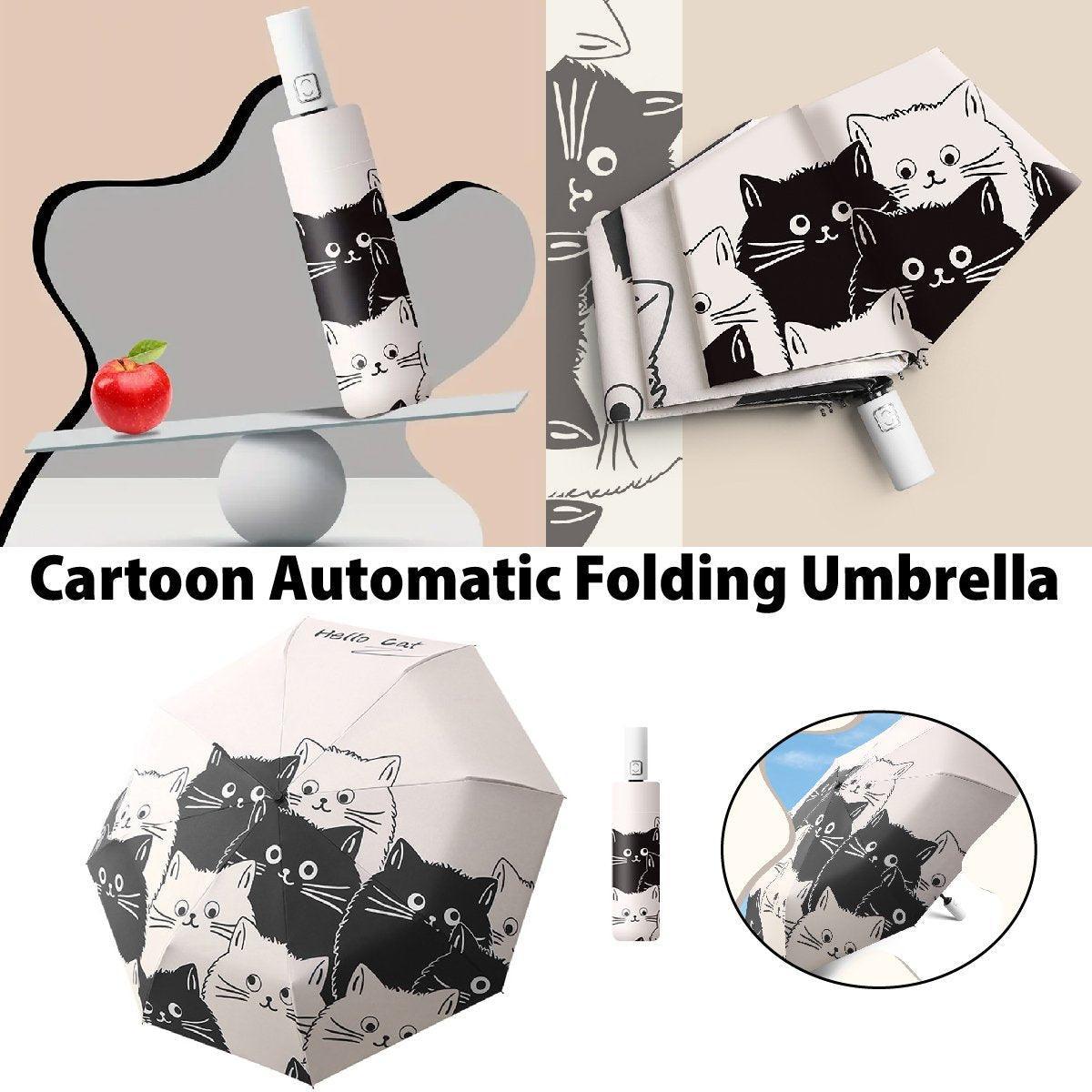 1PC Cartoon Black White Cat Automatic Folding Sun Umbrella Anti-UV For Unisex V528-CAT-UMBRELLA-238673