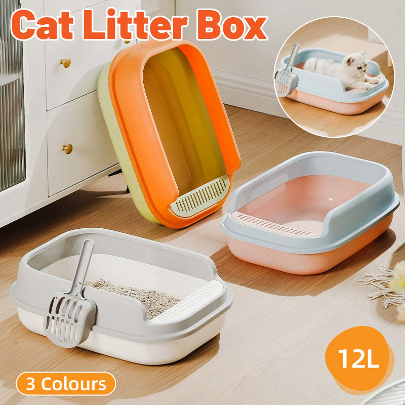12L Semi Enclosed Large Cat Litter Box with Delivery Shovel Easy Clean Toilet - White-Grey V528-CAT-WHITE-GREY-912450